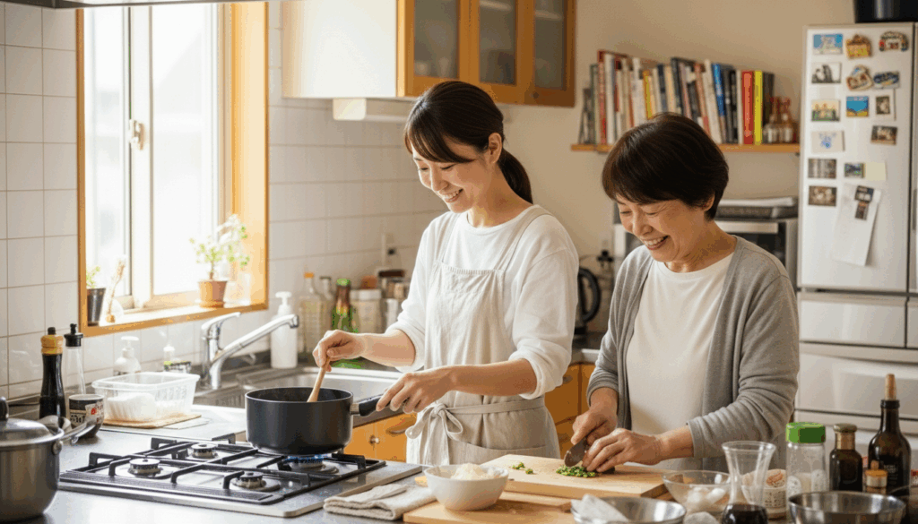 訪問介護・生活支援スタッフによる自宅内での歩行介助とコミュニケーション