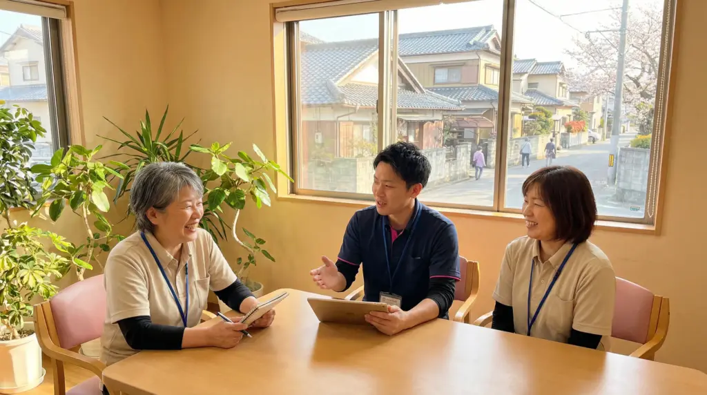 スタッフ同士が支え合い気軽に相談できる朝焼けのチーム環境、介護業界のシフト問題を解決する職場文化