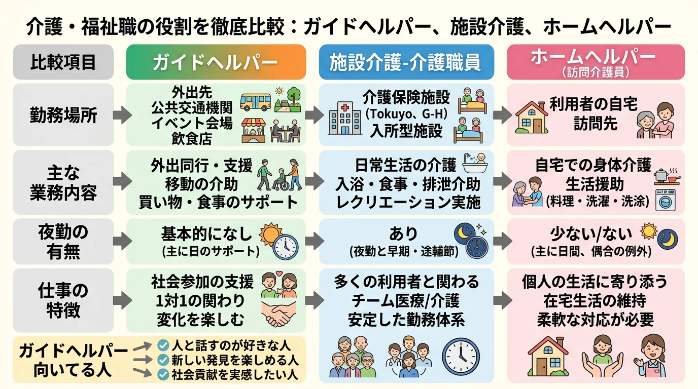 ガイドヘルパーに向いている7つの特徴を示すチェックリスト図
