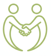 介護スタッフ同士の協力とチームワークを象徴するピクトグラム